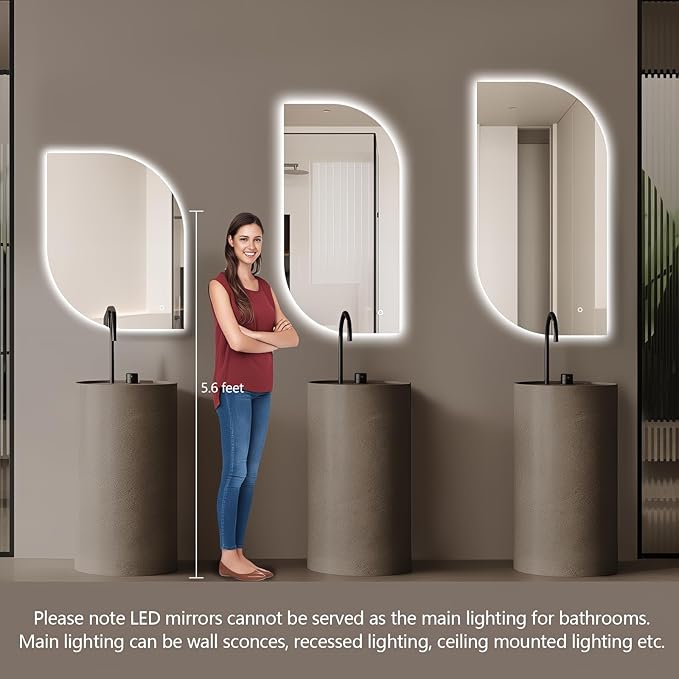 LED Bathroom Mirror with Lights, 40x20 Inch Leaf LED Backlit Mirror Irregular, Anti-Fog, Dimmable Light, Asymmetrical Vanity Mirror for Makeup, UL Listed, Room Decor for Bedroom Horizontal/Vertical
