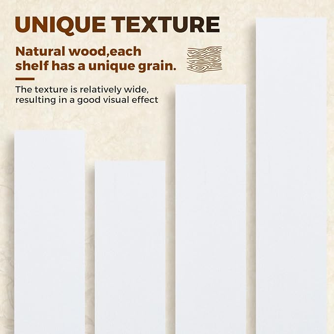 Floating Wall Shelf 16x6.8x1.7 Inch – Solid Wood Shelf in White Finish – Wall Mounted Rustic Display Organizer for Bathroom, Kitchen, Bedroom, Small Spaces – Set of 2
