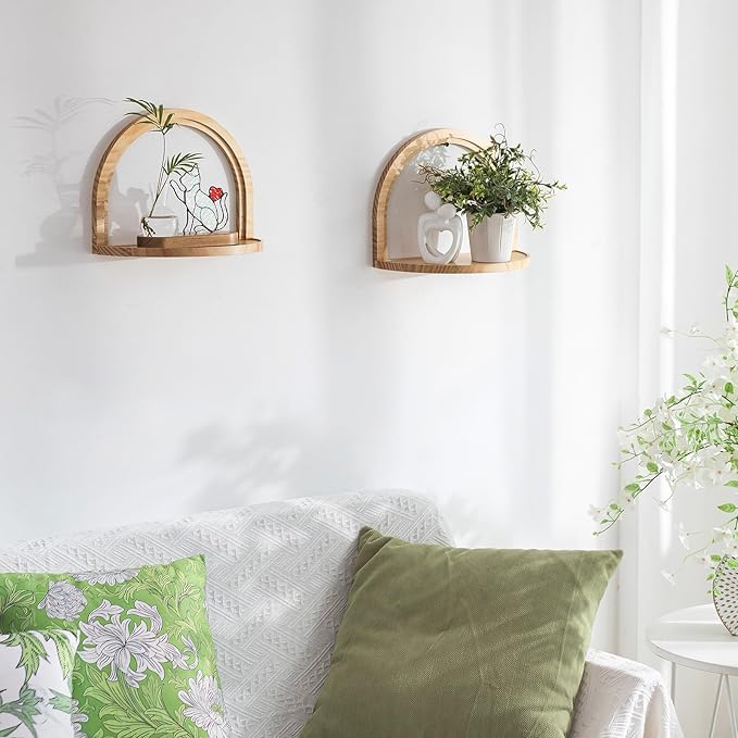 Boho Shelves Nursery Wall Decor: Mid Century Baby Room Art Modern Floating Shelves with Ledge