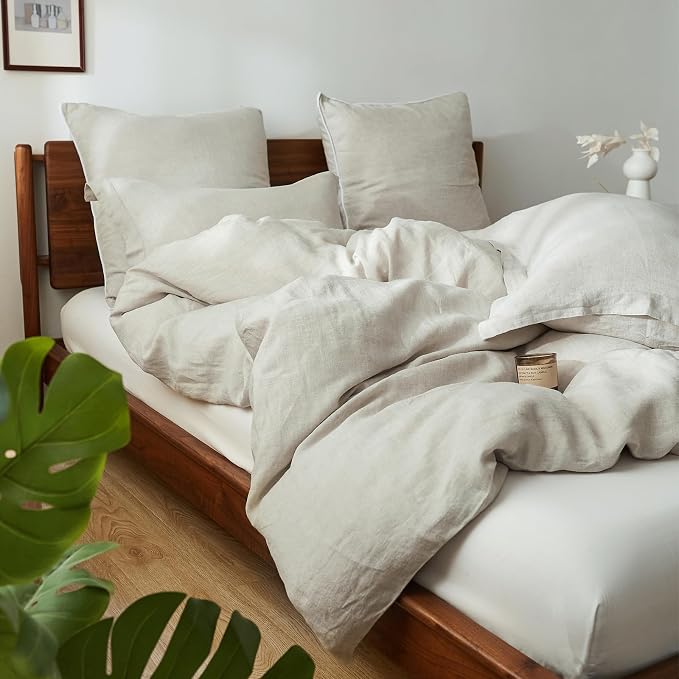 Simple&Opulence 100% Linen Duvet Cover Set, 3 PCS Natural French Flax Linen Duvet Cover, California King Size, Breathable Soft Comfy Bedding Comforter Cover with 2 Pillowcases (104"x98")