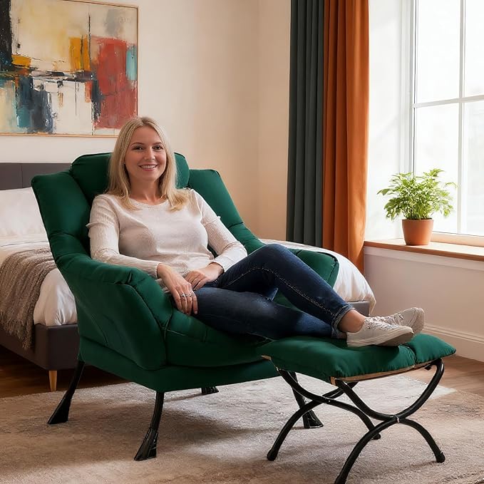 Tiita Lazy Chair, Green Modern Large Accent Armchair, Comfy Leisure Sofa Reading Chair for Bedroom, Living Room, Dorm Rooms, Garden and Courtyard, Green