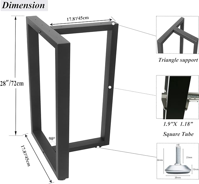 Metal Table Legs Bench Legs,Table Legs Replacement Heavy Duty Square Tube Desk Legs Furniture Legs for Coffee Table, Dining Table,Side Table (28"X 17.7", T-Shape)