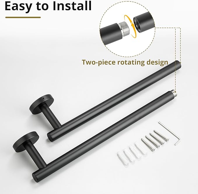 SAYAYO Black Towel Racks for Bathroom, 24 Inch Towel Bar Towel Rod Towel Holder Wall Mount SUS304 Stainless Steel (26.6 Inch Total Length)
