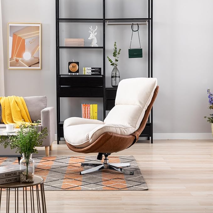 Set of 2 Modern Swivel Accent Chair, Comfy Upholstered Linen Fabric Lounge Chair Sofa Chair with High Backrest, Rocking Chair for Living Room Bedroom, Beige