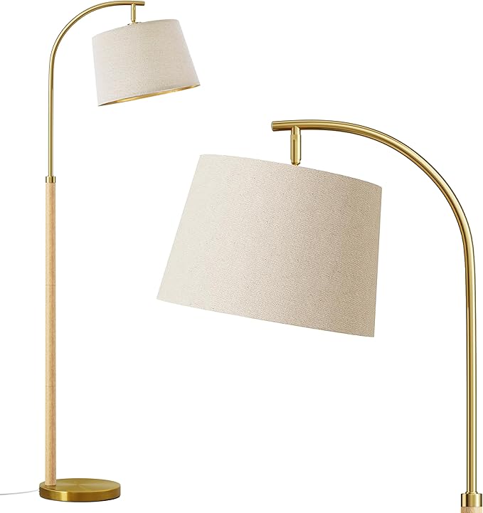 63" Wood Floor Lamp for Living Room Dimmable Standing Lamp with Remote & Foot Switch, 3 Color Temperatures Tall Lamp Mid Century Modern Floor Lamp for Bedroom Office, 9W Bulb Included, Natural Wood