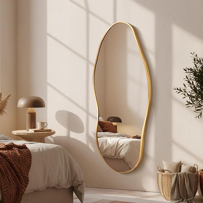 Dorlicecass Mirror Full Length - Irregular Full Body Wall Mirror Hanging 55"x 23" Asymmetrical Aviation Aluminum Alloy Frame Unique for Bedroom, Living Room, Cloakroom, Entryway