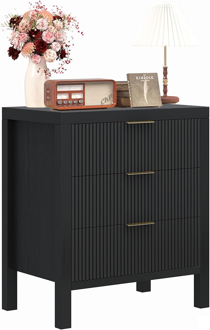 Nightstand Set of 2, Dresser and Nightstand Sets, Bedside Tables, Mid Century Nightstands with 6 Wide Drawers for Bedroom, Kidsâ Room, Hallway, (Black X 2)