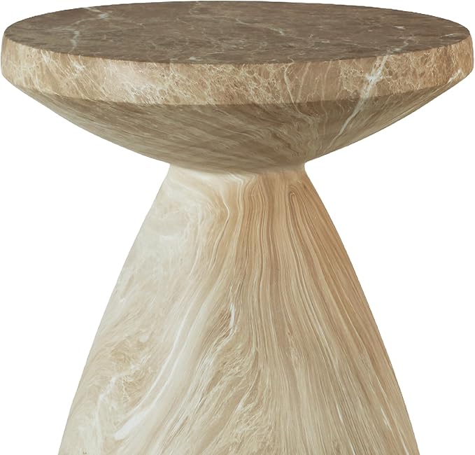 ø17.72'' Faux Concrete Cement Round Side Table End Table, Modern Contemporary Minimalist White Finish Style, MGO & Fiberglass Material for Indoor & Outdoor, No Assembly, Marble