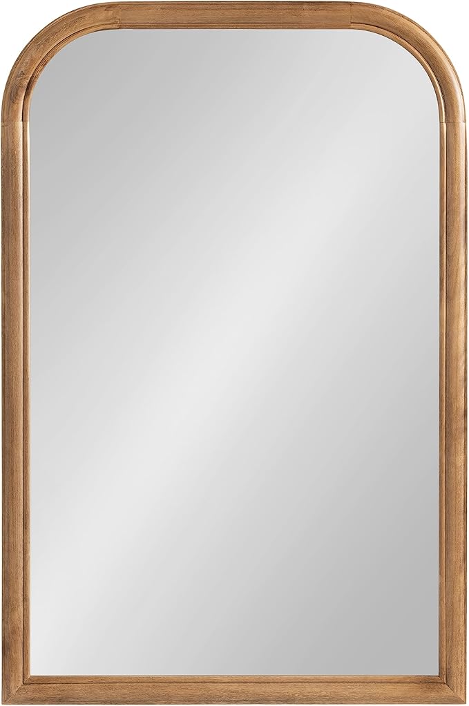 Kate and Laurel Glenby Transitional Arch Wall Mirror; 24 x 36; Rustic Brown; Wooden Farmhouse Arched Bathroom Mirror with Rounded and Stepped Frame Profile