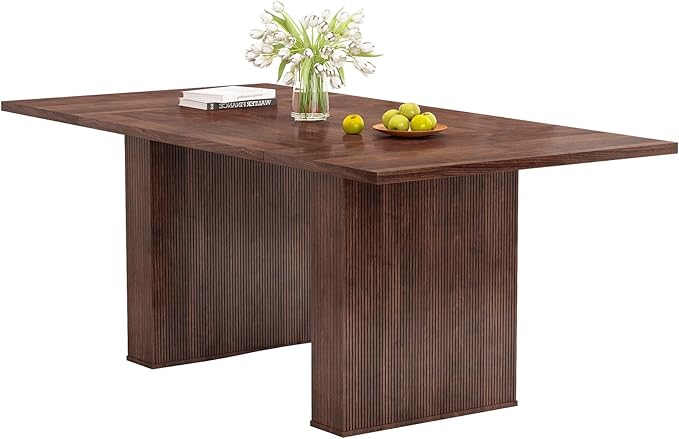78 Inch Dining Table for 6 8 10, Modern Farmhouse Rectangular Kitchen Table, Long Dining Room Tables with Wood Strip Base for Kitchen Living Room (Walnut)