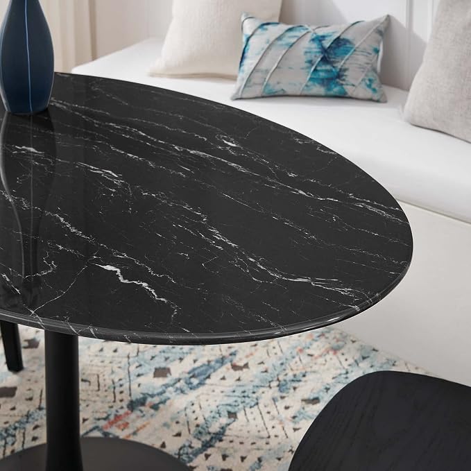 Modway Lippa Oval 54" Mid-Century Modern Artificial Marble Dining Table in Black Black