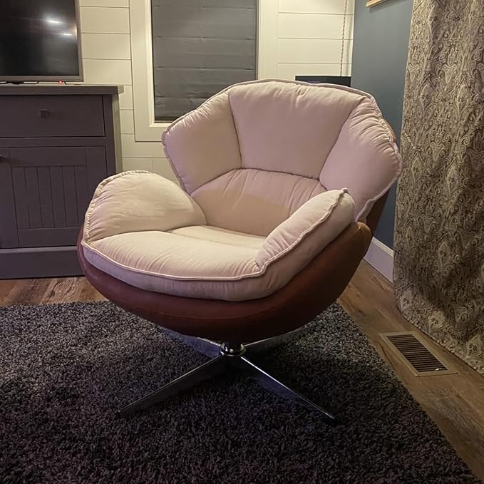 BESTANO Swivel Accent Chair, Chenille Upholstered Modern Living Room Chair with Backrest 360 Degree Metal Base Armless Reading Chair for Bedroom, Beige