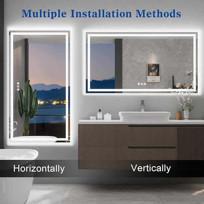 WTTY 40"x28" LED Bathroom Mirror with Lights, Backlit and Front Lighted Bathroom Vanity Mirrors for Wall, Anti-Fog, Dimmable Wall Mirrors for Bathroom, Memory, Tempered Glass, Double LED Vanity Mirror