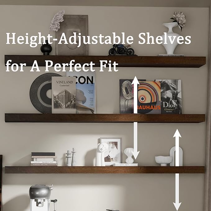 Floating Shelves for Wall, 72 Inch Extra Long Walnut Wall Shelves, Set of 3, Hanging Invisible Brackets Floating Shelves for Living Room,Bedroom,and Kitchen