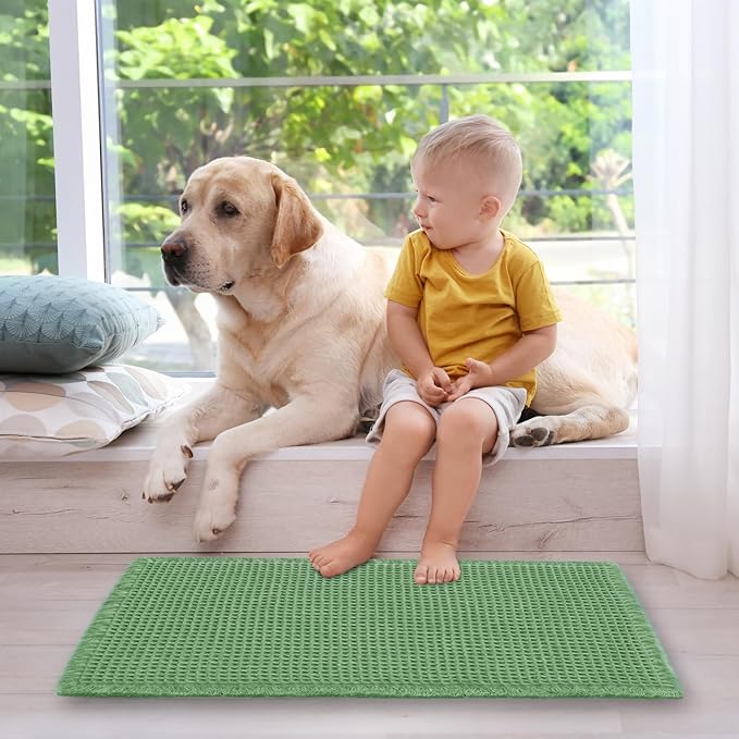 ZALL Sage Green Waffle Bath Mat,Super Absorbent Non Slip Bathroom Rug, 18x30inch, Machine Washable Ultra Soft Floor Mats