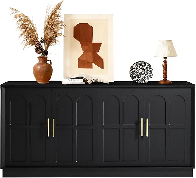LKTART Sideboard Buffet Cabinet with Storage, Modern Credenza Accent Console Cabinets with Arched Doors, Kitchen Buffet Cabinet for Living Room Dining Room Entryway, Black