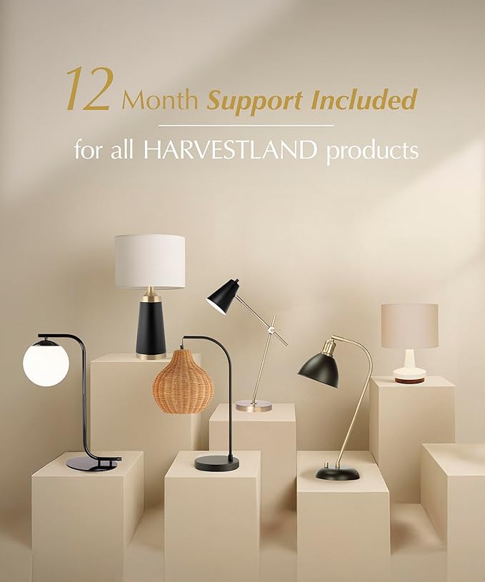 HarvestLand HaloBar Brass Desk Lamp for Home Office – White Industrial Table Lamp with Solid Base, Adjustable Reading Lamp for Bedside Table, Study, Desk Lamps for Office and Task Lighting