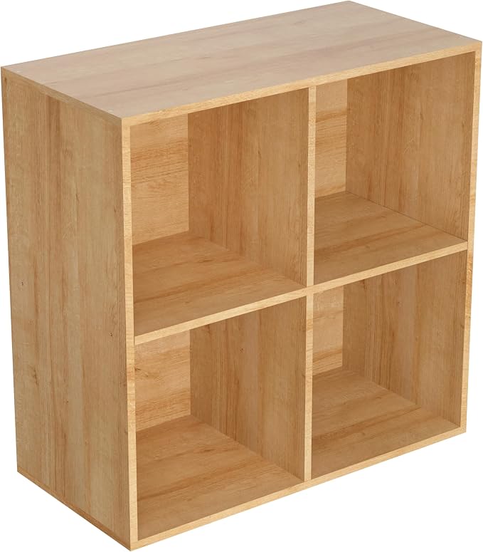 Wooden 4 Cube Storage Organizer with Closed Back Panel,White Cube Shelf Cubby Storage Organizers with Compartments for Living,Bookshelf,Organizers Easy to Install (Oak, 4 Cube)