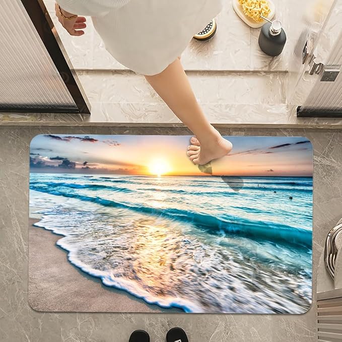 Bath Mat Rug,Sunset on Island Beach Non Slip Quick Dry Super Absorbent Thin Bathroom Rugs Fit Under Door-Easy to Clean Bathroom Floor Mats-Shower Rug for Shower Sink Bathtub(20" x 31"in)