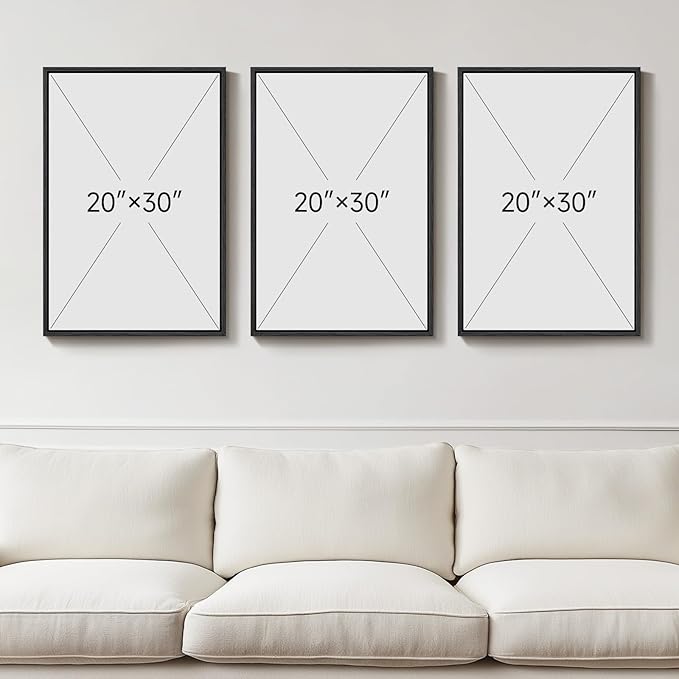Framed Matisse Canvas Wall Art for Living Room, Set of 3 Abstract Black and White Minimalist Botanical Prints for Walls, Modern Aesthetic Pictures for Bedroom, Dining Room, Hallway and Office, Total Size 30x60