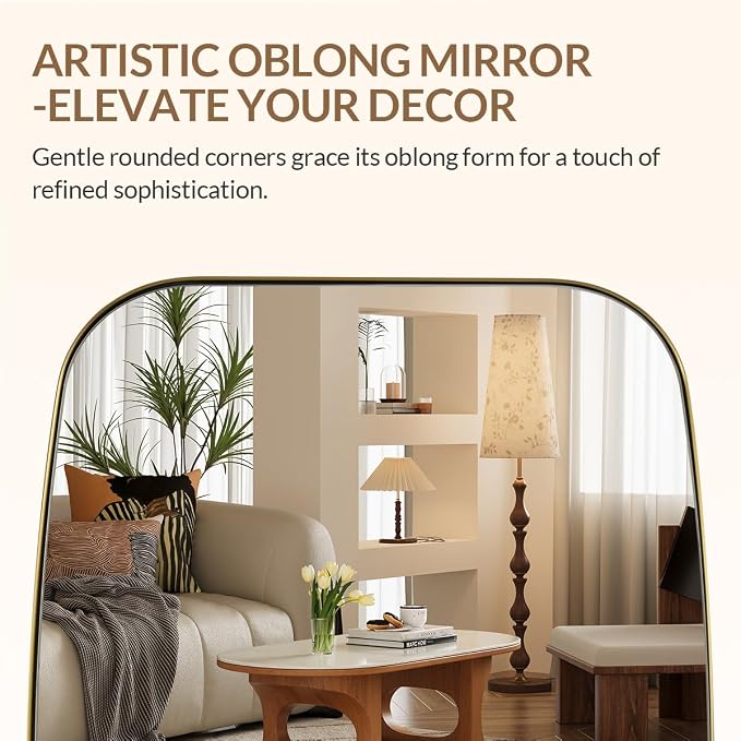 ANDY STAR 36x36 Gold Bathroom Mirror, Oblong Brass Mirror with Stainless Steel Metal Frame, Oval Vanity Mirror for Over Sink, Modern Anti Rust Wall Mounted