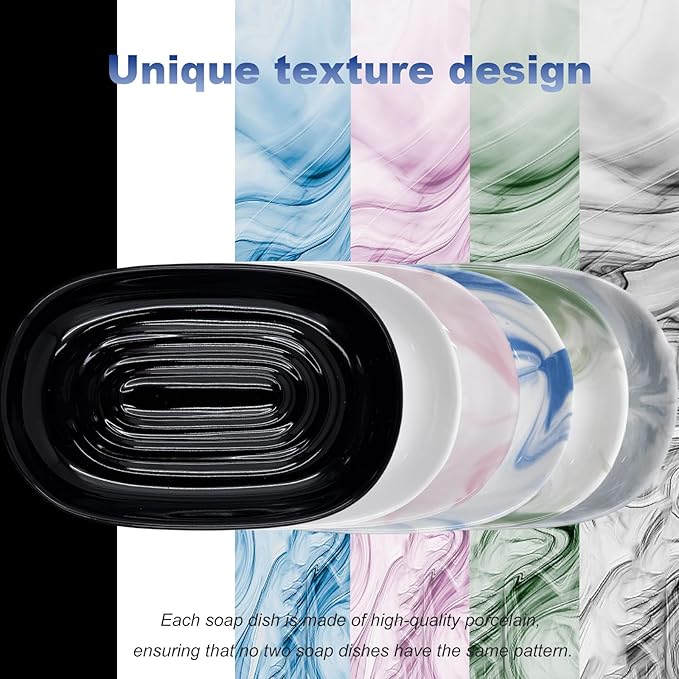 Soap Dish, Ceramic Soap Dish with Marble PatternShower, Soap Saver Tray for Bathroom, Kitchen Sink & Vanity, Multi-Use Holder for Jewelry, Rings, Keys (1 Pack, Blue-White)