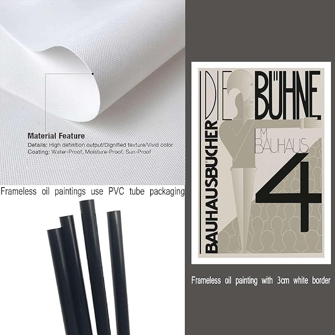 Canvas Painting Poster and Print Bauhaus Graphic Design Exhibition Poster Black White Modern Scandinavian Wall Art Abstract Line Typography Decor Living Room and Bedroom Office Decoration 16x24inch