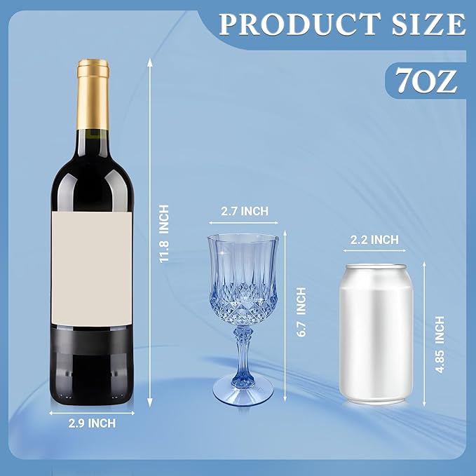 Plastic Wine Glasses, Plastic Goblets Vintage Style Cordial Drinking Glasses for Valentine’s Day, Wedding Reception, Grand Event Party Supplies (100, Blue)