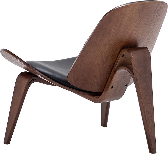 BELLEZE Shell Chairs Set of 2, Armless Mid Century Modern Accent Chairs Faux Leather Shell Lounge Chairs for Living Room Bedroom, Tripod Side Chairs with Padded Seat, Solid Wood- Avalon (Black)