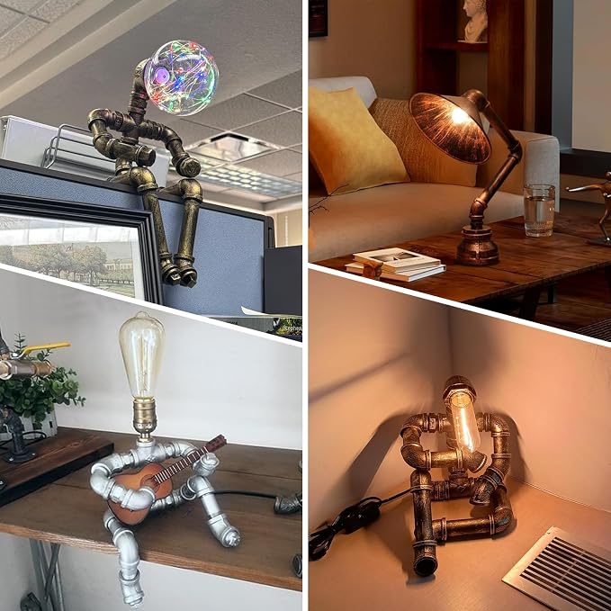 Steampunk Table Lamp, Industrial Water Pipe Lamp Retro Iron Piping Desk Lamp Vintage Nightstand Lamps for Bedroom Living Room Kitchen Café Dorm Pub