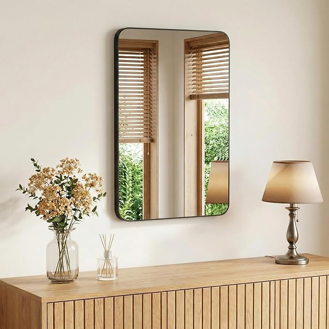 Sweetcrispy Bathroom Mirror for Over Sink, 30x40 Inch Wall Mount Mirror with a Rounded Rectangle and Matte Metal Frame, Modern Wall Vanity Mirrors for Home Decor, Living Room, Bedroom, Black