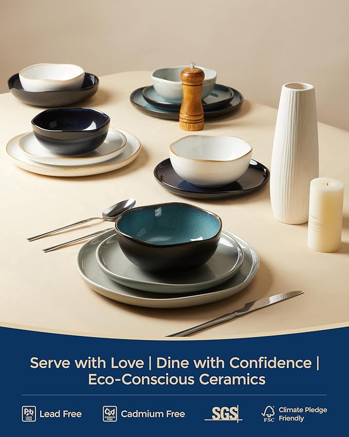 Extra Large Dinnerware Set for 12, 36 Pieces Ceramic Plates and Bowls Set, Kitchen Dish Set, Microwave & Dishwasher Safe Dishware, Ocean-Inspired Stoneware for Big Gatherings, Starry Blue