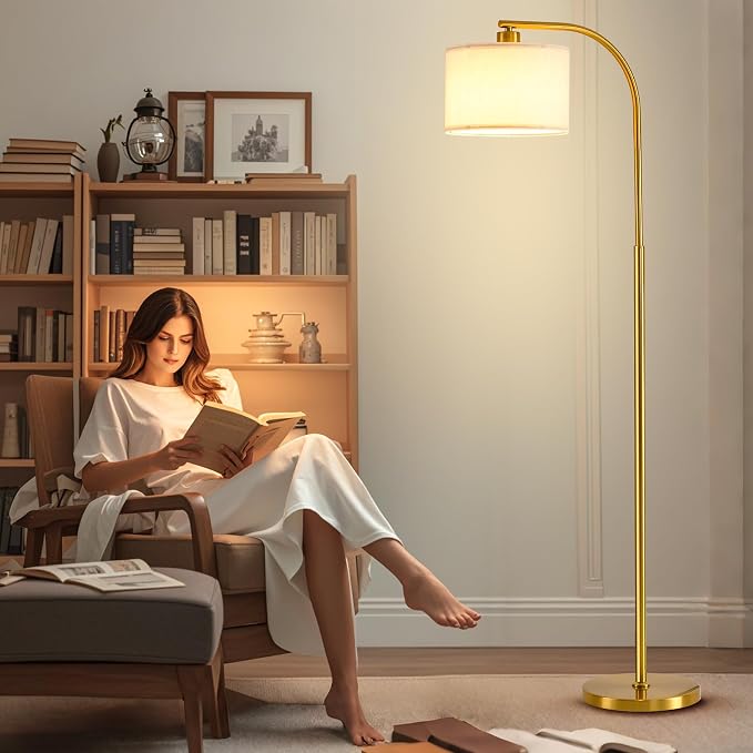 Floor Lamp for Living Room with Remote,Dimmable Tall Standing Lamps,Modern Floor Light with Smart RGB Bulb,App Control,3 Color Temperatures,Fabric Shades,Gold Floor Lamp for Bedroom Office Corner