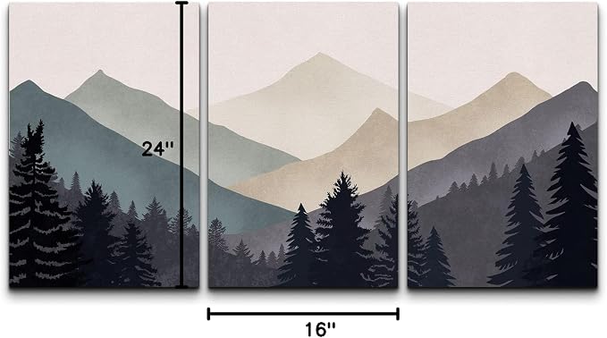 wall26 Canvas Print Wall Art Set Blue Gray Duotone Mountain Forest Abstract Nature Illustrations Modern Art Nordic Decorative Wilderness Zen Minimal Boho for Living Room, Bedroom, Office - 16"x24"x3