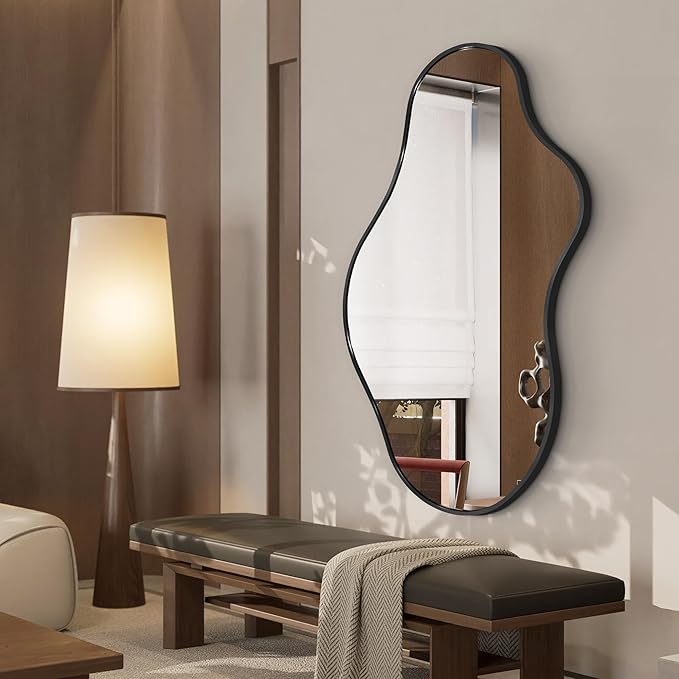 Bathroom Mirrors for Over Sink - Long Wall Mirrors Decorative 20"x 36" Asymmetrical Abstract Aviation Aluminum Alloy Frame Unique for Bedroom, Living Room, Cloakroom, Entryway Black
