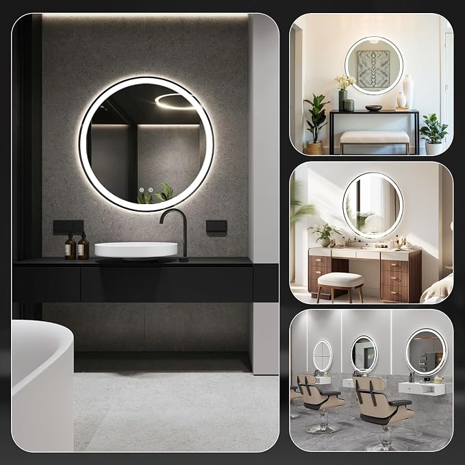 NEWBULIG 36 Inch Round LED Bathroom Wall Mirror with Lights, Light up Vanity Bathroom Mirror for Over Sink, Anti-Fog and Dimmable, Front Light and Backlit, Memory Function, Shatter-Proof, White