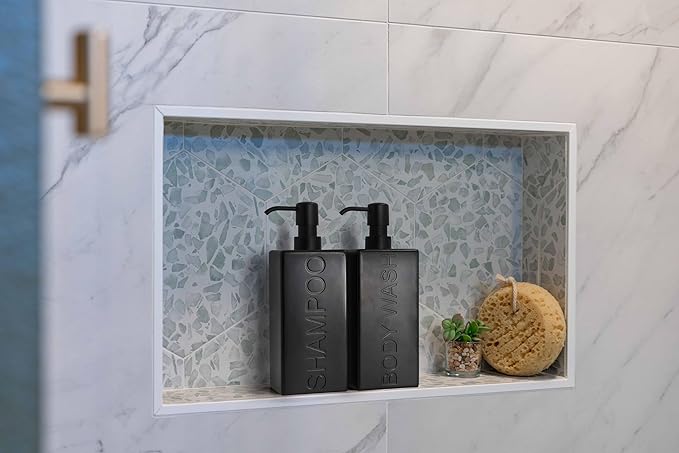 Rectangular Resin Dispenser Premium Bathroom Shampoo Conditioner Body Wash Bottle Modern Refillable Pump Design