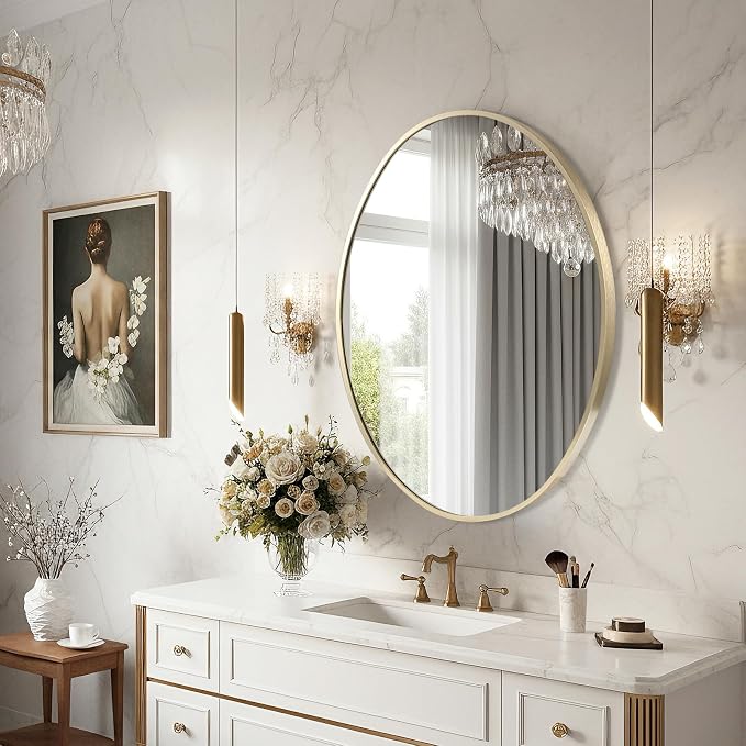 Oval Wall Mirror, 26"x38" Gold Oval Vanity Mirror, Bathroom Mirror of Metal Frame, Home Decorative Wall Mounted Mirror for Bathroom, Living Room, Entryway, Vanity
