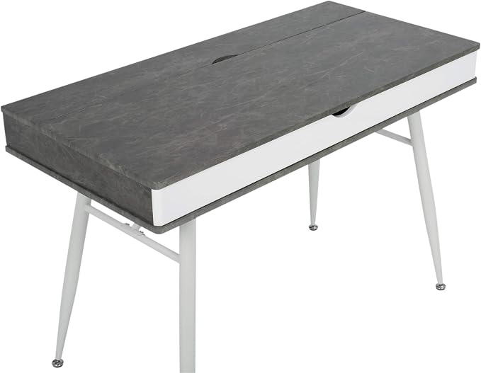 Calico Designs 51252 Alcove Modern Large Split Drawer in White/Cement Gray Desk with Storage