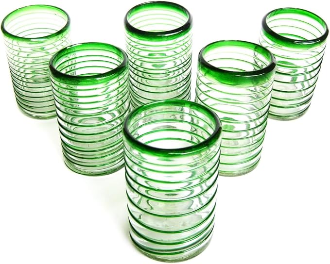 Emerald Green Spiral 14 oz Drinking Glasses (set of 6), Recycled Glass, Lead-free, Toxin-Free (Drinking)