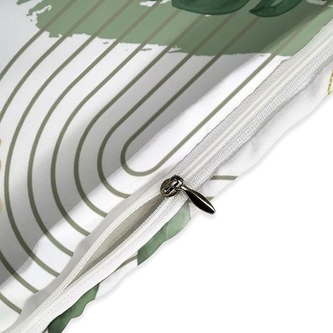 Boho Leaf Bedding Set,Mid Century Palm Tropical Leaf Abstract Geometric Modern Minimalism Green Comforter Set with Pillowcase for Bedroom Bed Decor,Queen 90"x90"