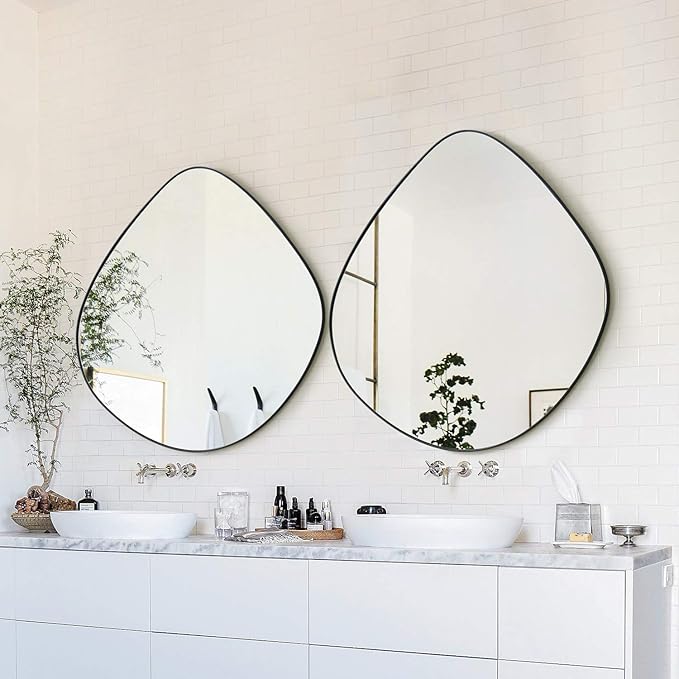 Irregular Wall Mirror Matel Matte Black Framed Wall Mirror for Living Room Bedroom Bathroom Entryway Wall Decor 23.6" L x 23.6" W ELE-004B