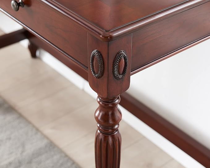 Large Computer Desk Office Table With 2 Drawers, 46" Solid Wood Study Writing Desk Workstation With Storage Space,Mid-Century Vanity Dressing Table for Home Office,Cherry Walnut BSZ1533WD-1