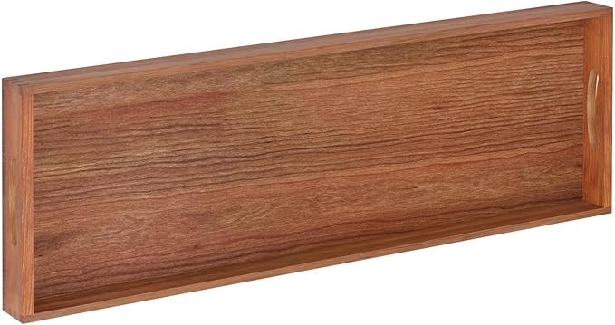 MAONAME Extra Large Cherry Wood Serving Tray with Handles, 36 x 12 inches Wooden Ottoman Tray, Long Serving Board for Party Breakfast Dinner, Classic Charcuterie Board for Meat, Cheese & Appetizers