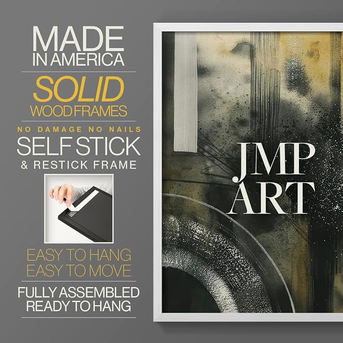 Renditions Gallery Set of 2 Peel & Stick Framed Prints, Moody Abstract Wall Art, Circular and Splattered Effects Wall Decor, Re-Stickable - Ready to Hang - 8"x10" - White Frame LT588