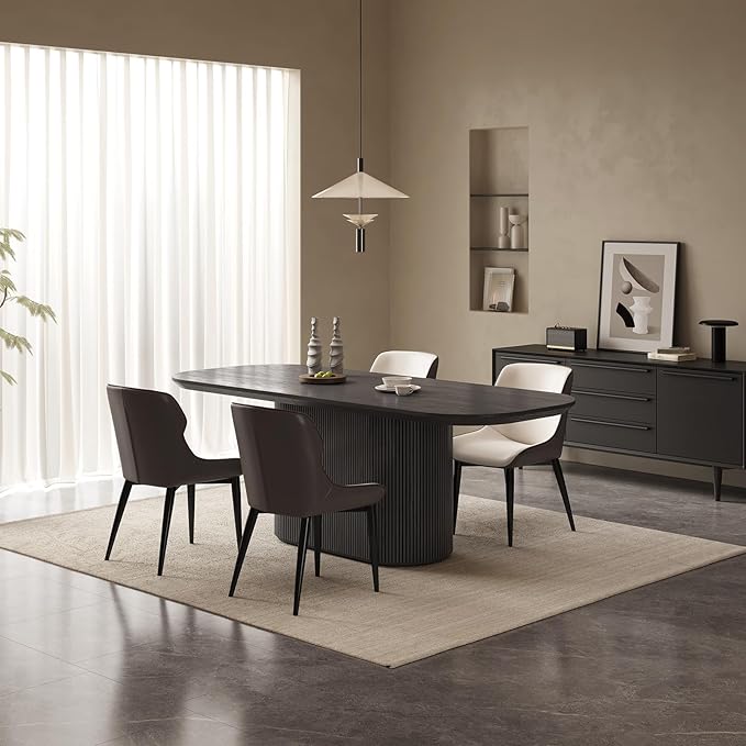 Guyii 86.61" Oval Dining Table, Modern Kitchen Table for 4-8 People, Indoor Rectangular Dining Room Table for Kitchen, Bar, Living Room, Home, Black, Table Only