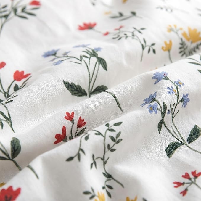 Duvet Cover King Size - 100% Cotton Red and Yellow Floral Duvet Cover Set with Zipper Closure, 3 Pieces Soft & Breathable Botanical Bedding Set for All Seasons