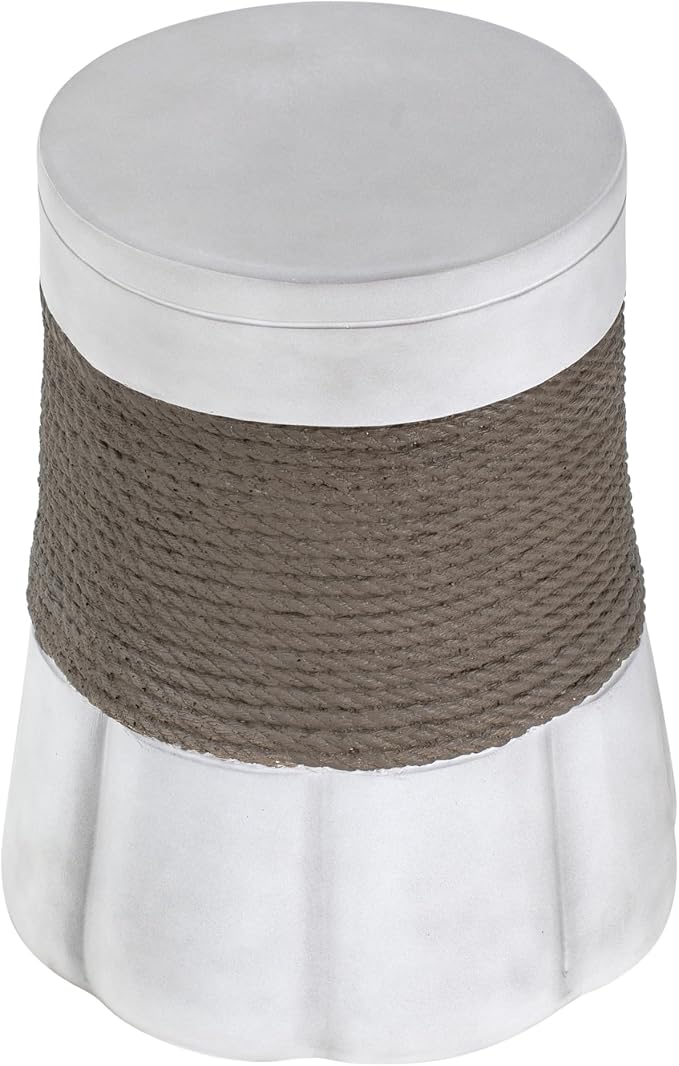 ø14'' Faux Concrete Cement Round Side Table End Table, Modern Contemporary Minimalist Retro Style, MGO Material for Indoor & Outdoor, No Assembly, Woven Rope & Fan-Base, Brown & Gray
