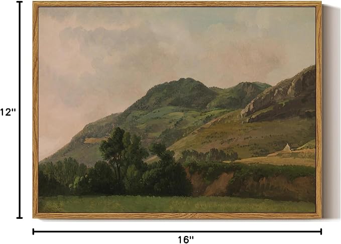 ARPEOTCY Vintage Framed Canvas Wall Art, 12x16 Inch Mountain Landscape Wall Art for Living Room Bedroom, Rustic Farmhouse Prints Picture, Retro Bathroom Decor Aesthetic