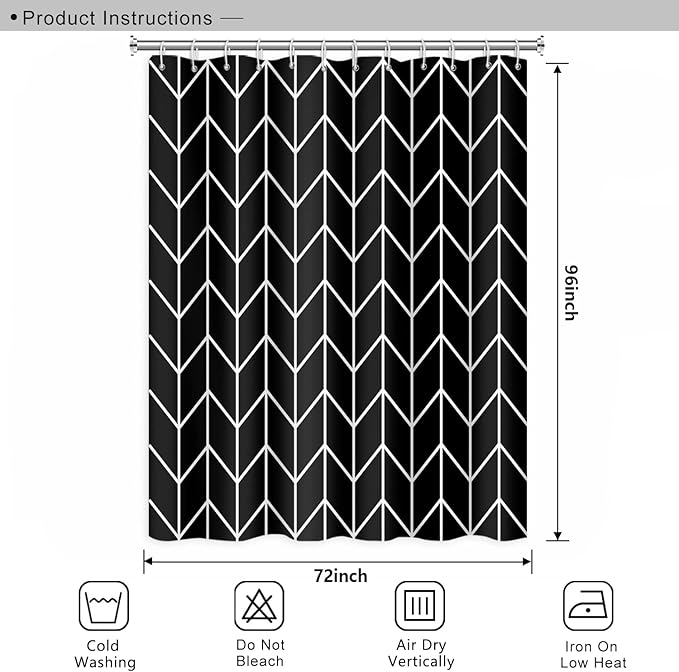 Black and White Pattern Bathroom Shower Curtain Abstract Geometry Line Bath Curtain with Hooks Waterproof Polyester Fabric Shower Curtains for Modern Artistic Bath Decorative, 72x96 Inch
